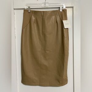 Ellen Tracy Camel Faux Leather Pencil Skirt